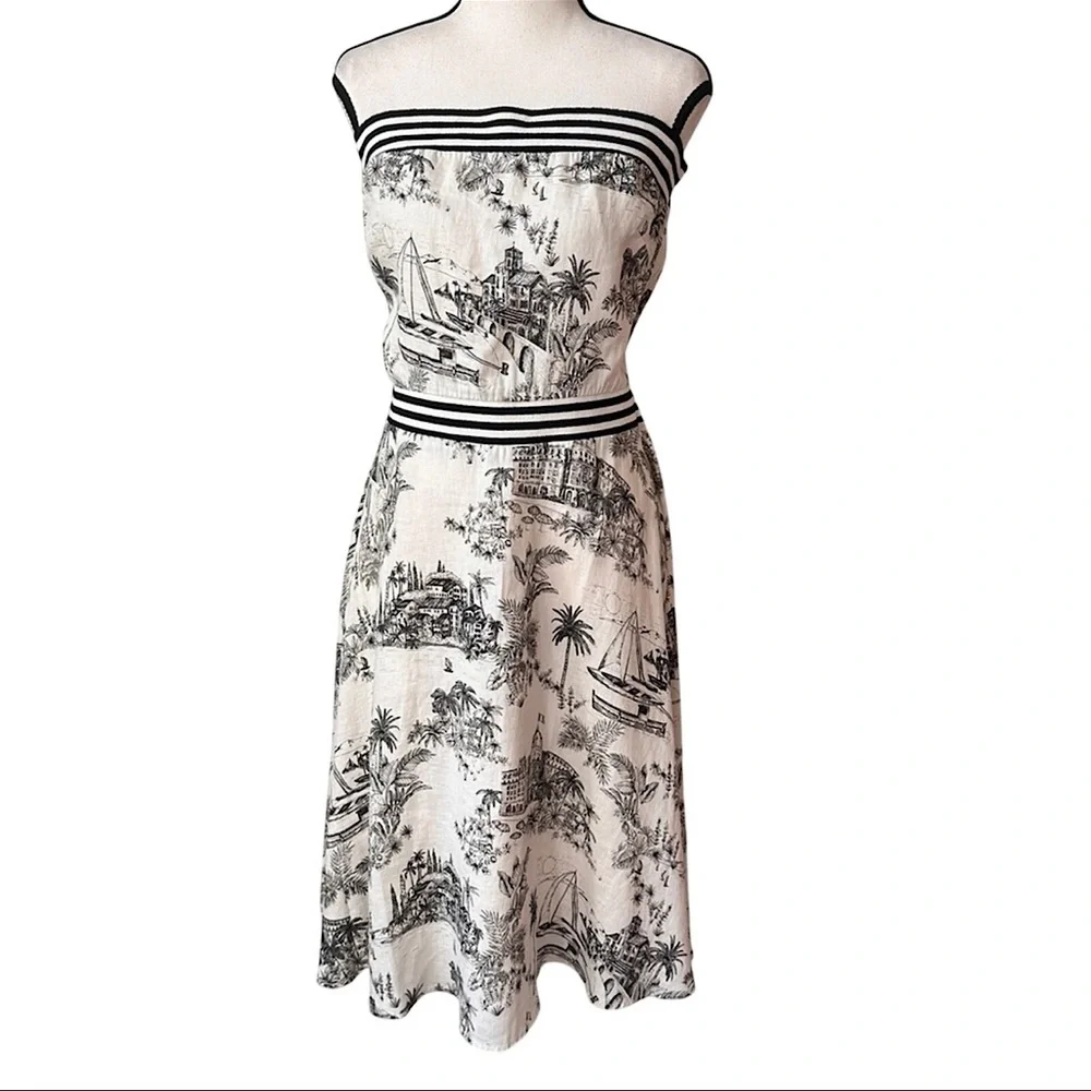Tommy Bahama NWT Linen‎ Marceau Toile Strapless Dress Preppy Summer Sz Medium